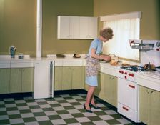 Kitchen scene, Warwick, Warwickshire, 1966. Creator: Michael Walters