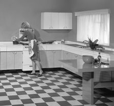 Kitchen scene, Warwick, Warwickshire, 1966. Creator: Michael Walters
