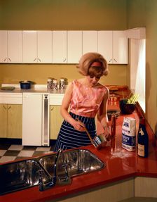 Kitchen scene, Warwick, Warwickshire, 1966. Creator: Michael Walters