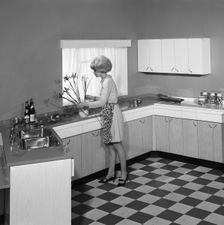 Kitchen scene, Warwick, Warwickshire, 1966. Creator: Michael Walters