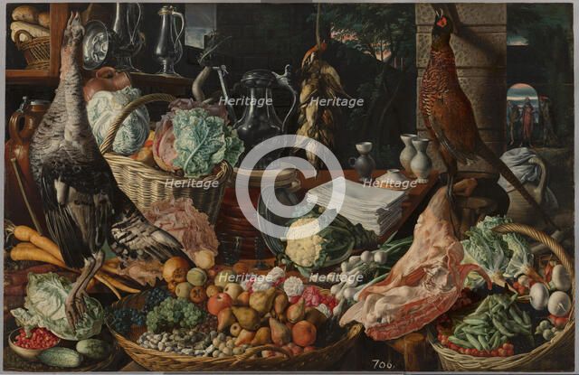 Kitchen Scene with Christ at Emmaus, c1560-1565. Creator: Joachim Beuckelaer.