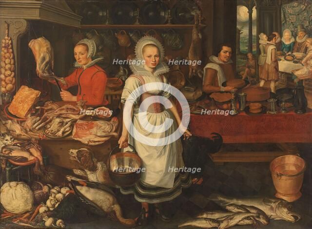 Kitchen Scene with the Parable of the Rich Man and Poor Lazarus, 1610-1620. Creator: Pieter Cornelisz. van Rijck.