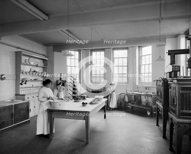 Kitchen, St Andrew's Hospital, Dollis Hill, London, 1914. Artist: Adolph Augustus Boucher.