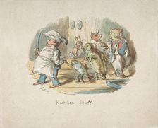 Kitchen Staff (recto); Mountainous Landscape with Hiker (verso), 1837-64. Creator: John Leech