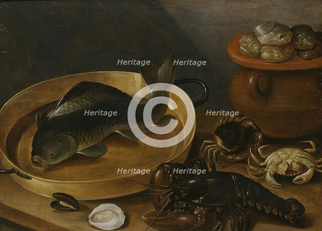 Kitchen Still Life with a Carp and Shellfish, unknown date. Creator: Unknown.