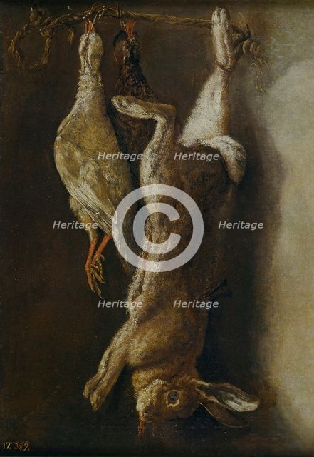 Kitchen still life with a hare and two partridges, c1785. Creator: Mariano Nani.