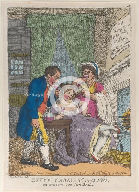 Kitty Careless in Quod or Waiting for Jew Bail, March 28, 1811., March 28, 1811. Creator: Thomas Rowlandson.