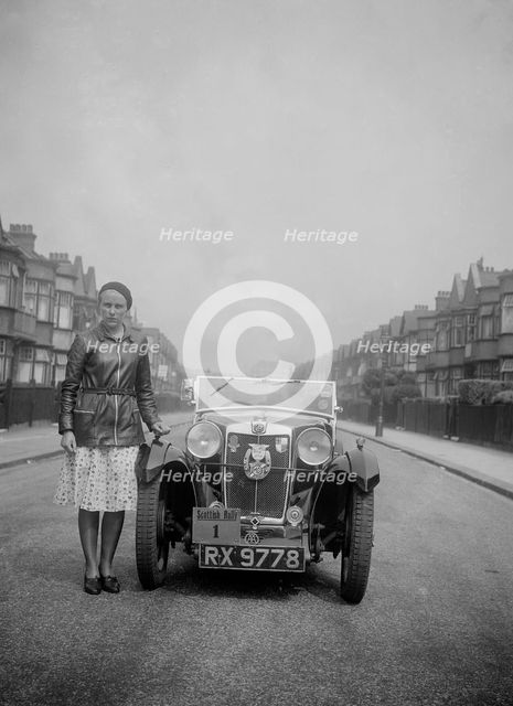 Kitty Brunell with her MG Magna at the RSAC Scottish Rally, 1932. Artist: Bill Brunell.