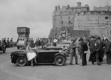 Kitty Brunell and her MG Magna on Castle Esplanade, Edinburgh, RSAC Scottish Rally, 1932. Artist: Bill Brunell