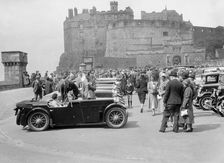 Kitty Brunell and her MG Magna on Castle Esplanade, Edinburgh, RSAC Scottish Rally, 1932. Artist: Bill Brunell