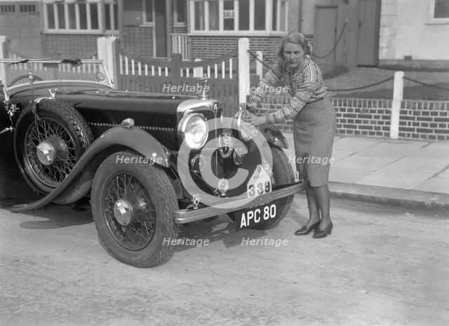 Kitty Brunell and her winning AC 4-seater tourer, RAC Rally, March 1933. Artist: Bill Brunell.