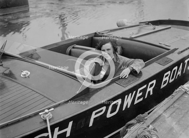 Kitty Brunell in a British Power Boat Company launch, Hythe, Hampshire, 1927. Artist: Bill Brunell.