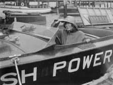 Kitty Brunell in a British Power Boat Company launch, Hythe, Hampshire, 1927. Artist: Bill Brunell
