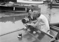 Kitty Brunell in a British Power Boat Company launch, Hythe, Hampshire, 1927. Artist: Bill Brunell