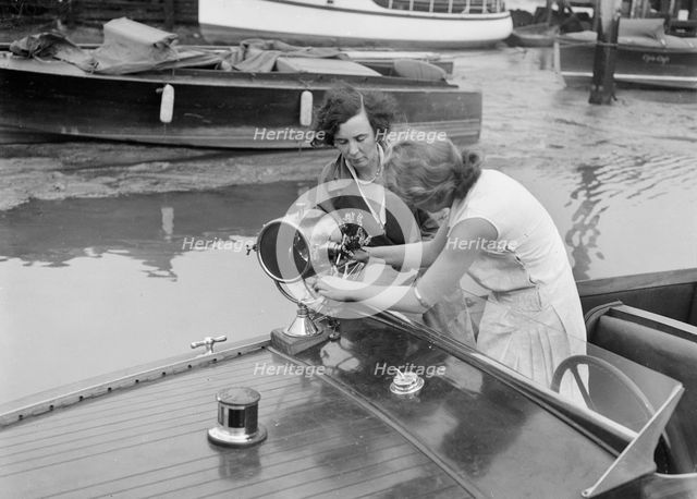 Kitty Brunell in a British Power Boat Company launch, Hythe, Hampshire, 1927. Artist: Bill Brunell.