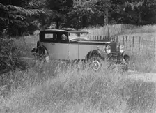 Kitty Brunell road testing a 1931 Delage D8. Artist: Bill Brunell