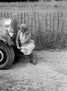 Kitty Brunell road testing a 1931 Delage D8. Artist: Bill Brunell