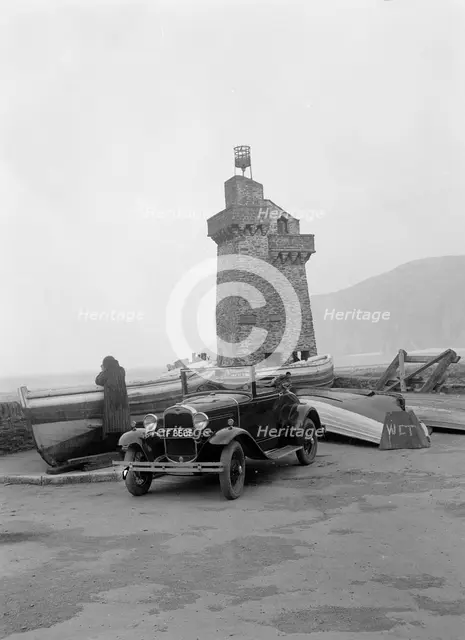 Kitty Brunell's 1930 Ford Model A 2-seater, Lynmouth harbour, Devon, 1931. Artist: Bill Brunell.
