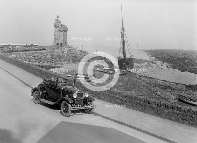 Kitty Brunell's 1930 Ford Model A 2-seater, Lynmouth harbour, Devon, 1931. Artist: Bill Brunell.