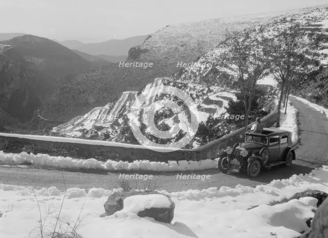 Kitty Brunell's Talbot 14/45 saloon at the Monte Carlo Rally, 1930. Artist: Bill Brunell.