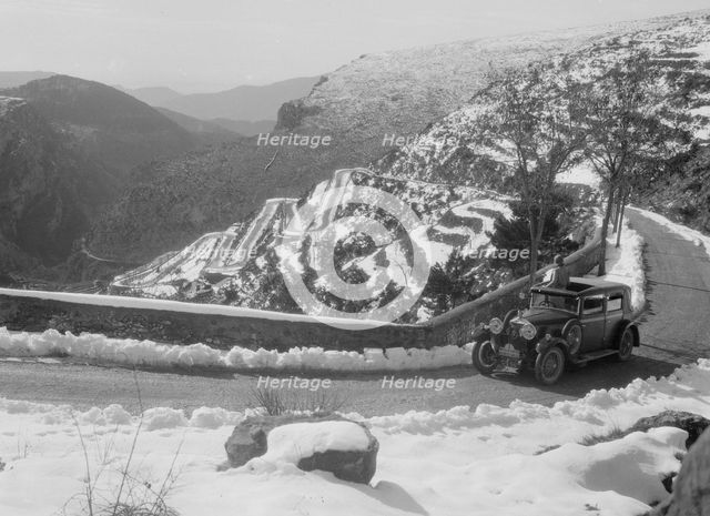 Kitty Brunell's Talbot 14/45 saloon at the Monte Carlo Rally, 1930. Artist: Bill Brunell.