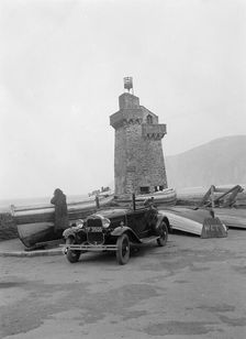 Kitty Brunell's 1930 Ford Model A 2-seater, Lynmouth harbour, Devon, 1931. Artist: Bill Brunell