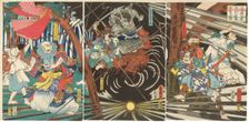 Kiyomori and the History of Nunobiki Waterfall: The spirit of Akugenta Yoshihira strikes... 1861. Creator: Toyohara Kunichika