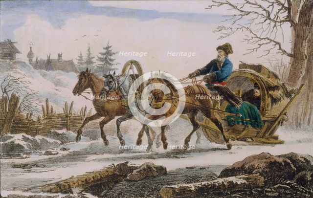 Kibitka, 1820. Artist: Pluchart, Eugéne (1809-1880)