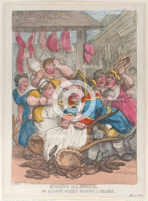 Kicking Up a Breeze or Barrow Women Basting a Beadle, February 10, 1814., February 10, 1814. Creator: Thomas Rowlandson.