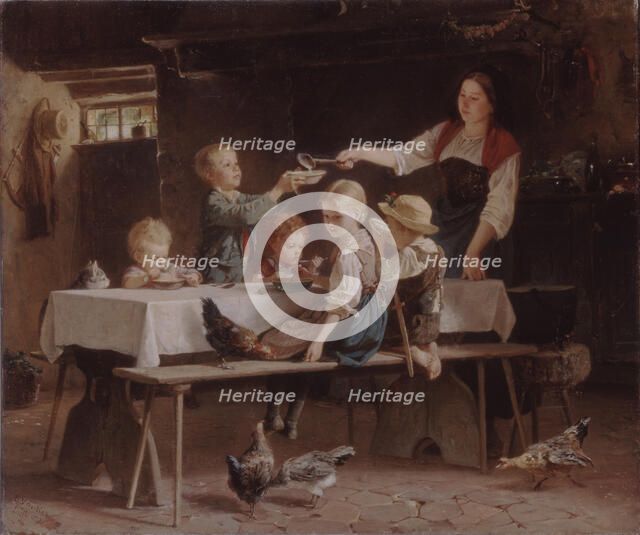 Kids at Lunch, 1857. Artist: Vautier, Marc Louis Benjamin, the Elder (1829-1898)