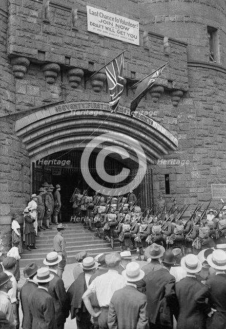 Kilties enter 71st Regt. Armory, July 1917. Creator: Bain News Service.