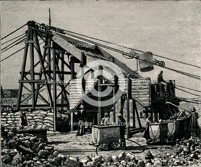 Kimbereley Diamond Mine: apparatus for raising the diamantiferous earth, 1896. Artist: Unknown