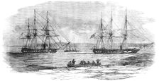 Kinburn - the "Curacoa" and "Tribune" Steam-frigates, and "Beagle" Gun-boat, in the Ice, 1856. Creator: Unknown
