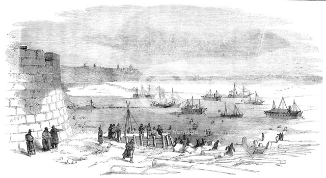 Kinburn Fort, and the Spit of Otchakoff - the Expeditionary Fleet in the Ice, 1856.  Creator: Unknown.