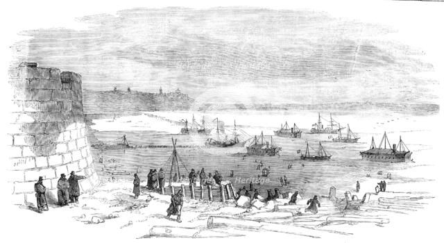 Kinburn Fort, and the Spit of Otchakoff - the Expeditionary Fleet in the Ice, 1856.  Creator: Unknown.