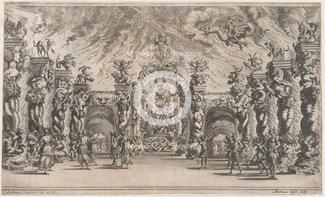 Kingdom of Pluto; a view of the underworld with Pluto and Proserpina enthroned at center, ..., 1668. Creator: Mathäus Küsel.