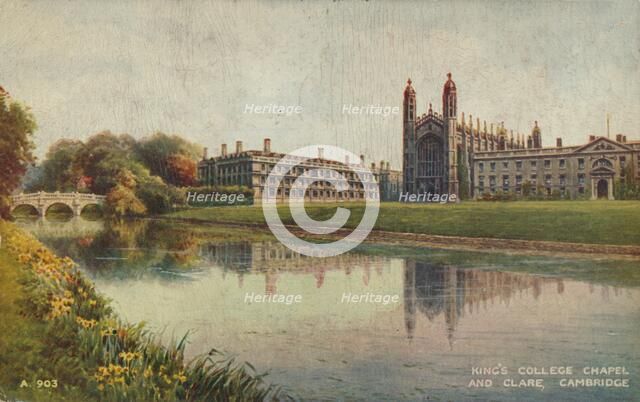 King's College Chapel and Clare College, Cambridge, c1935. Artist: Unknown.