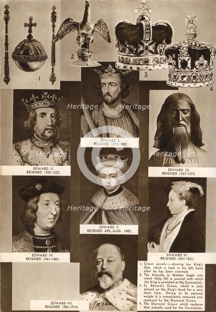 Kings and crown jewels, 1937. Artist: Unknown