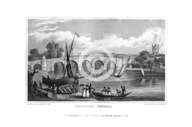 Kingston Bridge, London, 1829.Artist: J Rogers