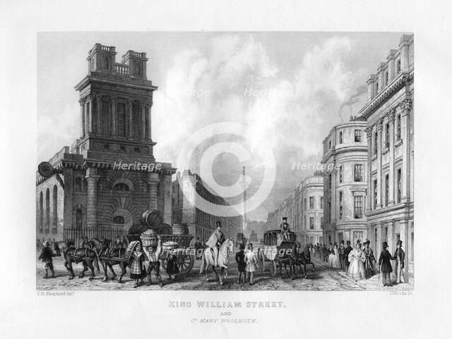 King William Street and St Mary Woolnoth, London, 19th century.Artist: J Woods