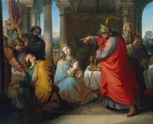 King Ahasuerus condemns Haman to death, 1835. Creator: Anton Petter