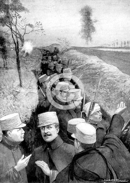 King Albert of Belgium in the trenches, First World War, 1914. Artist: PF Richie