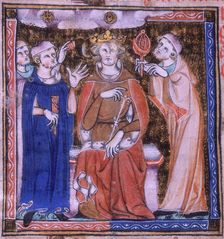 King (Alexander) with an astrologer and a physician, 1326-1327. Creator: Unknown