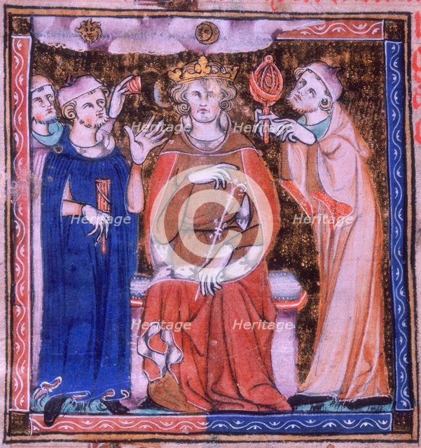 King (Alexander) with an astrologer and a physician, 1326-1327.  Creator: Unknown.