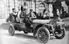 King Alfonso XIII in a Hispano-Suiza car, palace of La Granja, Segovia, Spain, c1907