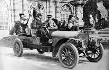King Alfonso XIII in a Hispano-Suiza car, palace of La Granja, Segovia, Spain, c1907