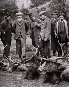 King Alfonso XIII of Spain (1886-1941) hunting with Prince Arthur of Connaught, grandson of Edwa…