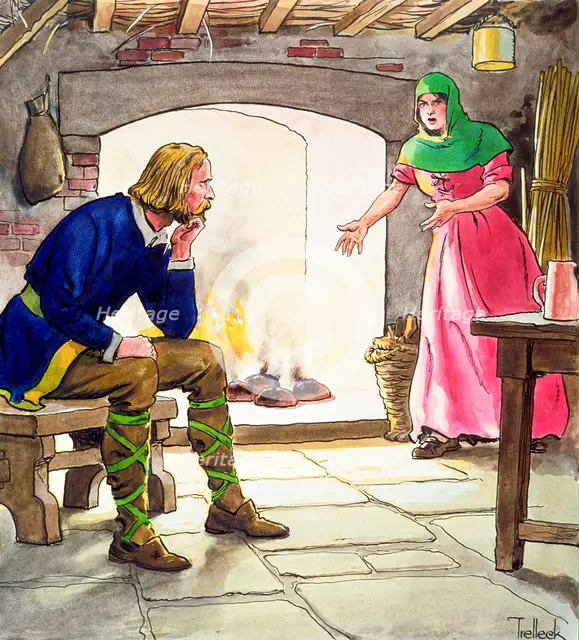 King Alfred burning the cakes, (c1900). Creator: Trelleek.