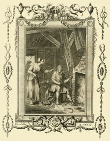 King Alfred in disguise rebuked by the Neat Herd's Wife for letting the Cakes burn (c878), 1783. Creator: Unknown