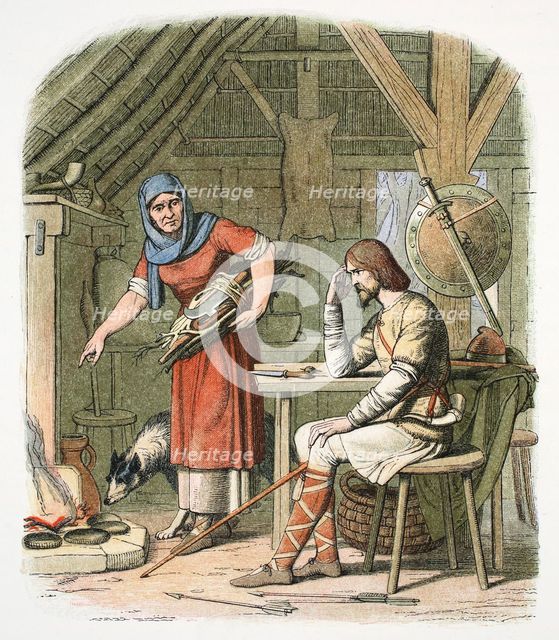 King Alfred in the neatherd's cottage c878 (1864). Creator: James William Edmund Doyle.